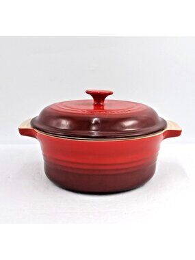 Le Creuset Heritage Stoneware Round Covered Casserole Dish w/ Lid - Cerise Red